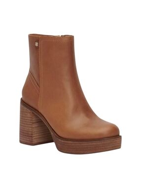 Lucky Brand Tan Leather Platform Ankle Bootie